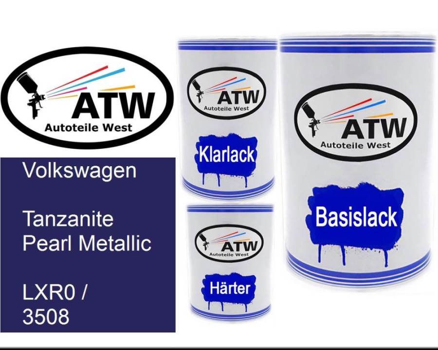 Volkswagen, Tanzanite Pearl Metallic, LXR0 / 3508: 500ml Lackdose + 500ml Klarlack + 250ml Härter - Set, von ATW Autoteile West.